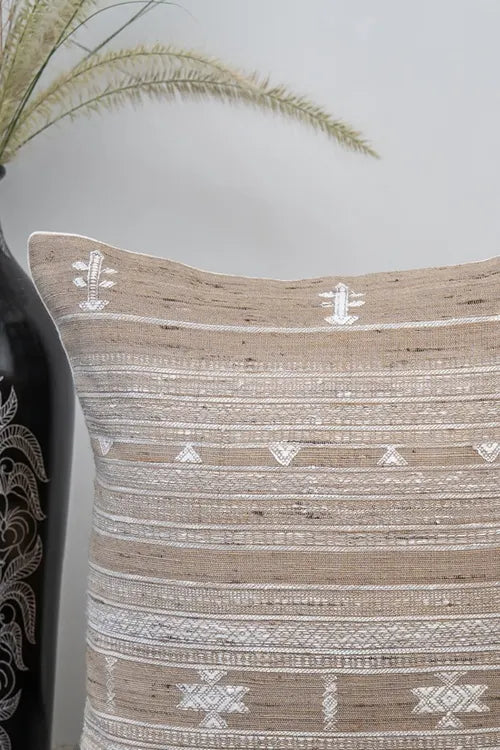 Craftroots Ivory Bhujodi Handwoven Heritage Cushion Cover