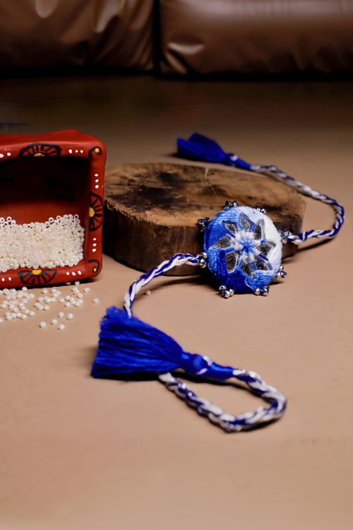 Antarang- Mirror Work, 100% Cotton, Set Of 3 Kanaaha Bhai Rakhi. Blue, Green And Pink,  Made By Divyang Rural Women.