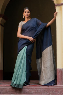 Handwoven Elegance. Exclusive Linen Patli  Saree - Earth Tones
