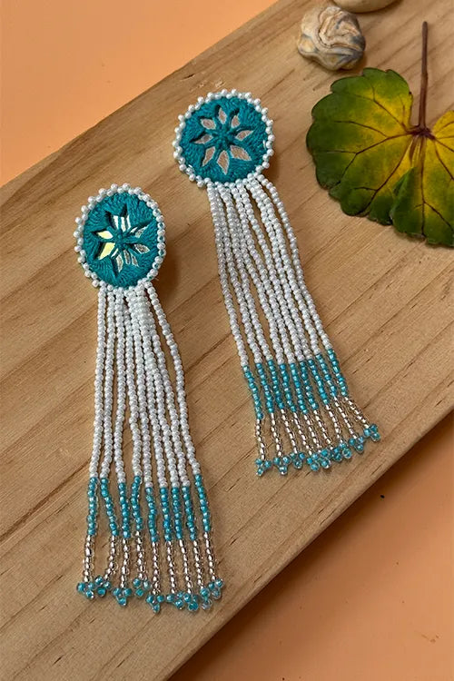 Antarang- Bead Work- Jil-Mil Earrings- Light Blue