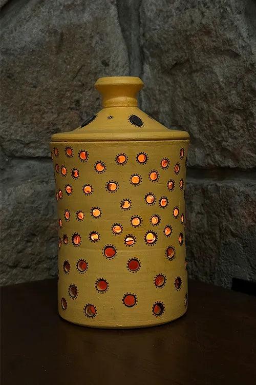 Antarang - Terracotta- Handpainted-Yellow-Jar Diya