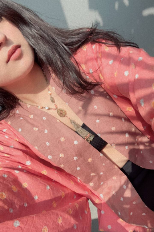 Patch Over Patch Pink Beige Bandhani Jacket