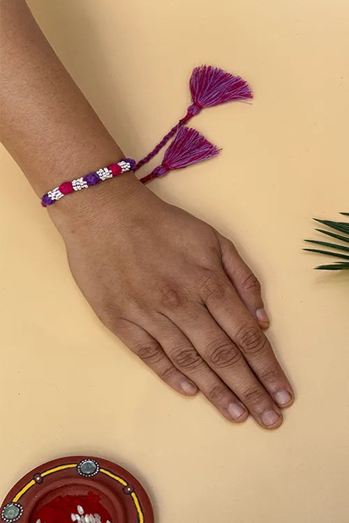 Antarang- Navrang Bead Rakhi- Set Of 2- Orange, Yellow Rakhi + Rani Pink, Purple Rakhi