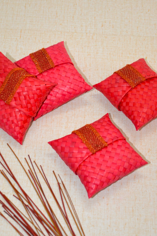 Dharini Palm Leaf Gift Pouches Red (Set Of 4)