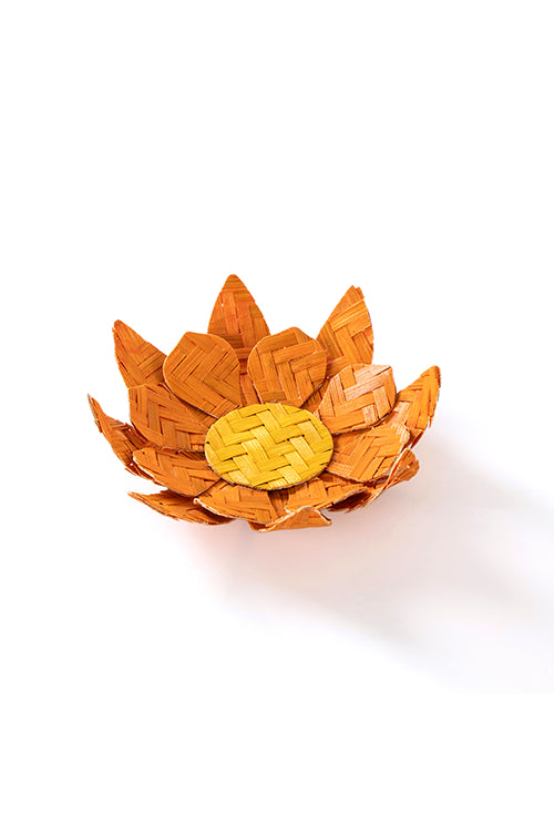 Greenkraft Lotus Handcrafted Bamboo Orange Tealight Holder- Set Of 2