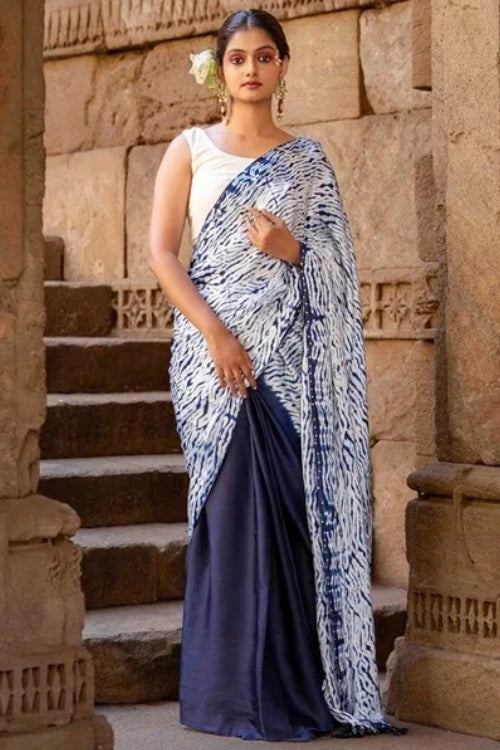 Craftroots Blue Shibori Modal Saree With Handmade Tassels