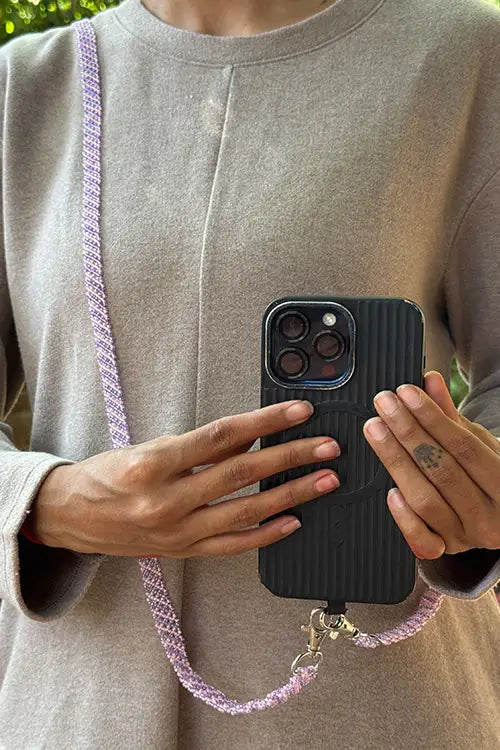Antarang- Purple-Pink- Multi Use Handcrafted Beaded Mobile String With Attachment- Phone, Clutch & Sling Strap