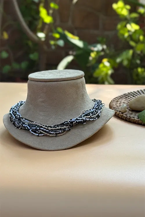 Antarang- Sakhi Chandani Neckpiece- [Black,White,Grey]- Threads & Beads