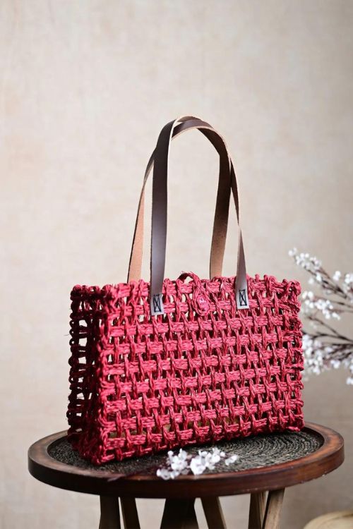 Kadam Haat Handmade Sabai Grass Mesh Bag - Large (Surkhi)