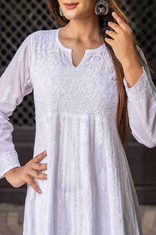 Craftroots Chikankari Knee-Length Flared Kurta