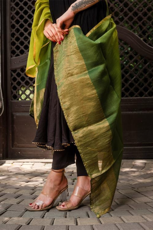 Craftroots Chanderi Green Ombré Dupatta