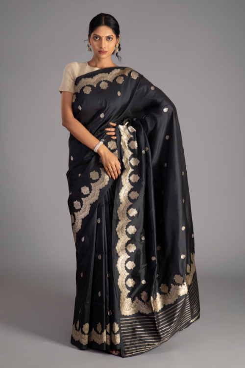 "VWAS" Black Handloom Banarasi Pure Katan Silk  Kadwa Saree