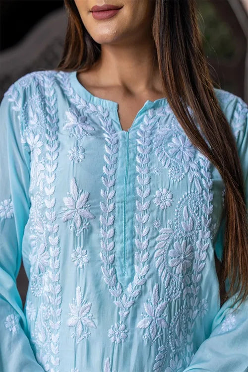 Craftroots Straight-Cut Chikan Kari Kurta
