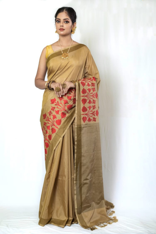 Tassar Handloom Banarasi Pure Silk/Cotton Kadwa Scurt Saree