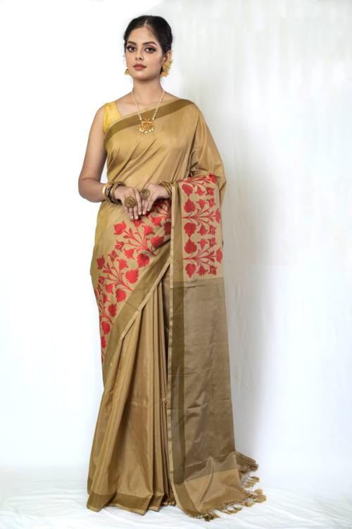 "VWAS" Tassar Handloom Banarasi Pure Silk/Cotton Kadwa Scurt Saree