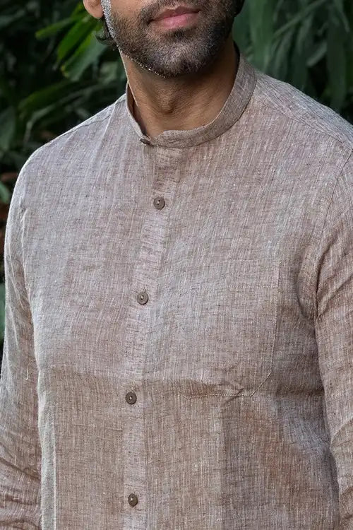 Craftroots Handwoven Soft Linen Light Brown Shirt