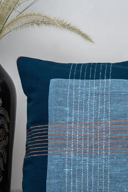 Craftroots Handmade Blue Block Print Cushion Cover
