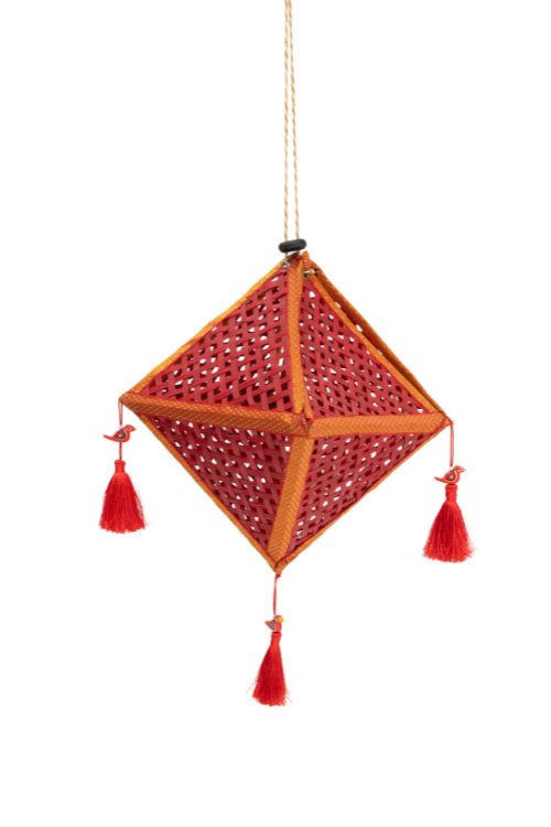 Greenkraft Jhoomar Handcrafted Bamboo Lantern Red