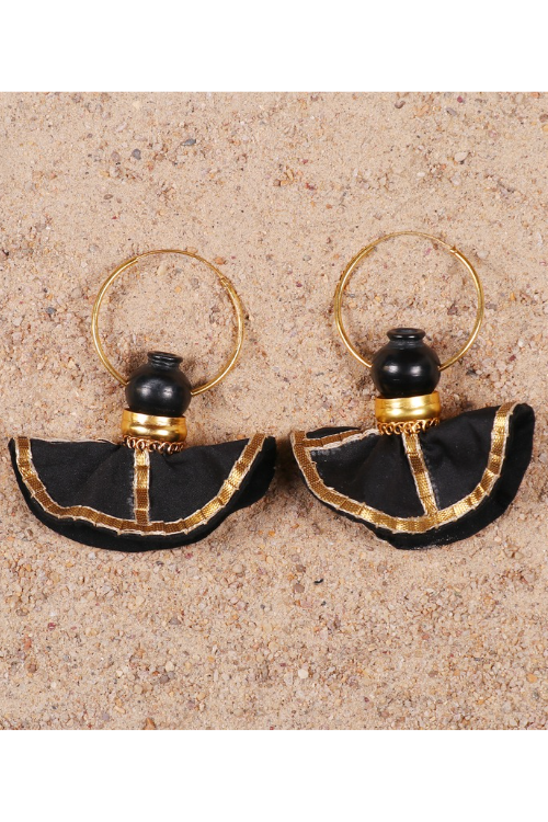 'Kabbish 'Bhavai-Swang Hoop One Pot Earring' Black Pottery, Terracotta'