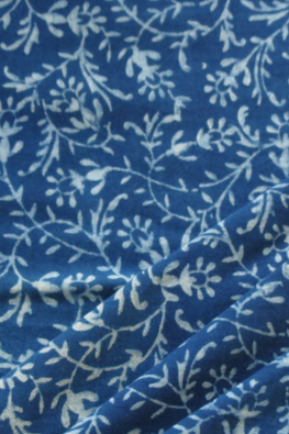 Moralfibre 100% Natural Indigo Handblock Flower Creeper Printed Fabric (0.50 mtr )