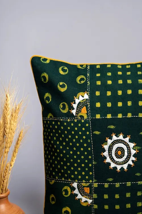 Craftroots Block Printed Sun Flower Cushion Cover