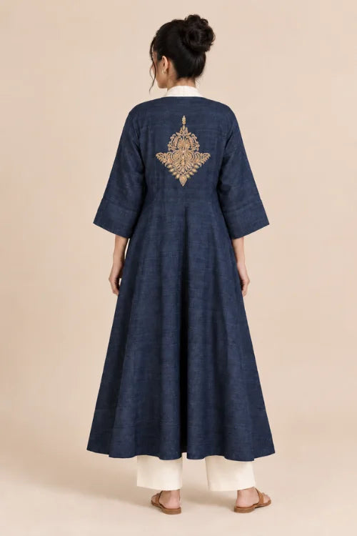 Moralfibre Grey  Erisilk Open Overlay With Intricate Zardosi  Butta  At Back  From "Shapes Collection"
