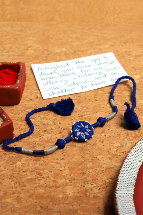 Antarang- Patwa Mirror Work, 100% Cotton, Bhai Rakhi Set. Blue- Red Made By Divyang Rural Women.
