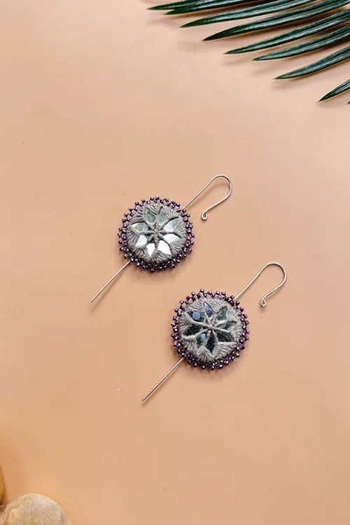 Antarang- Mirror Earrings- Kaan- Set Of 2- Light Grey And Light Brown Pair