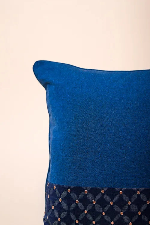 Craftroots Shades Of Blue Cotton Hand-Woven Cushion Cover