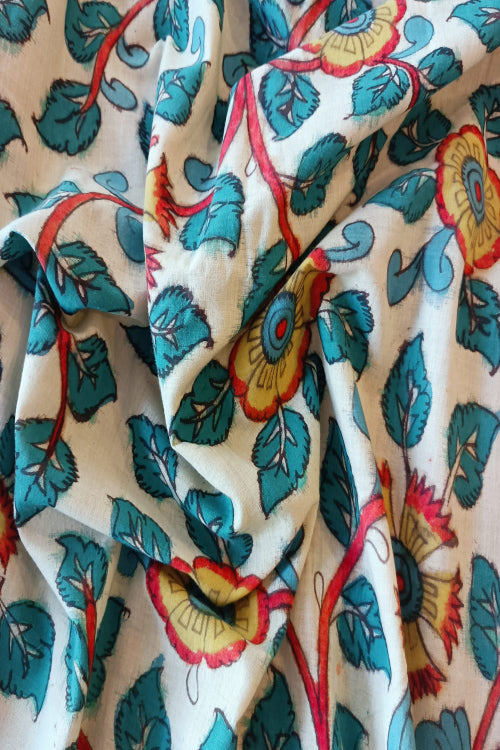 Creative Bee 'ANTHOS' Natural Dye Hand-Painted Kalamkari Cotton Fabric