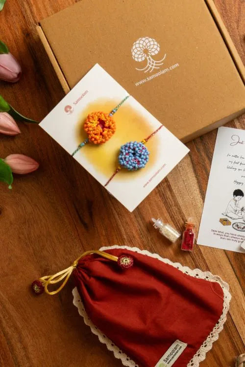 Samoolam Festive Marigold Crochet Rakhi Set (Set Of 2)