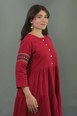 Moralfibre Rich Red Dress With Hand Embroidered Detailing