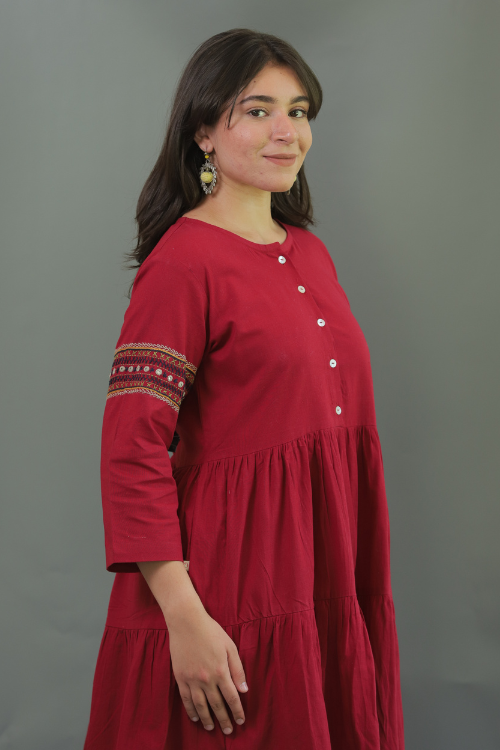 Moralfibre Rich Red Hand Embroidered Dress For Women Online