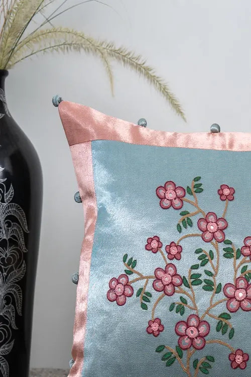 Craftroots Handcrafted Gaji Silk Floral Cushion Cover