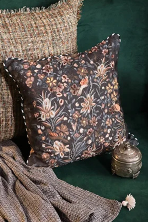 Onset Homes Waadi Chenille Embroidered Brown Cushion Cover