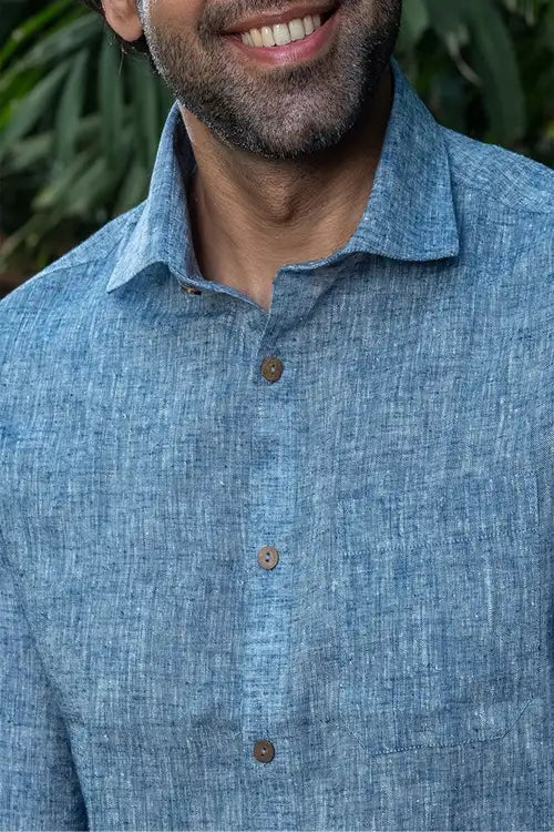 Craftroots Handwoven Blue Linen Shirt