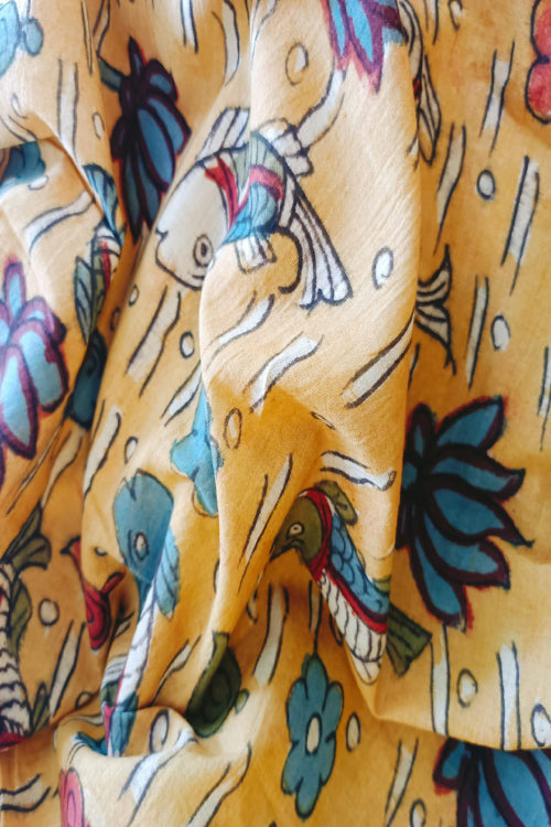Creative Bee 'LEONA' Natural Dye Hand-Painted Kalamkari Cotton Fabric