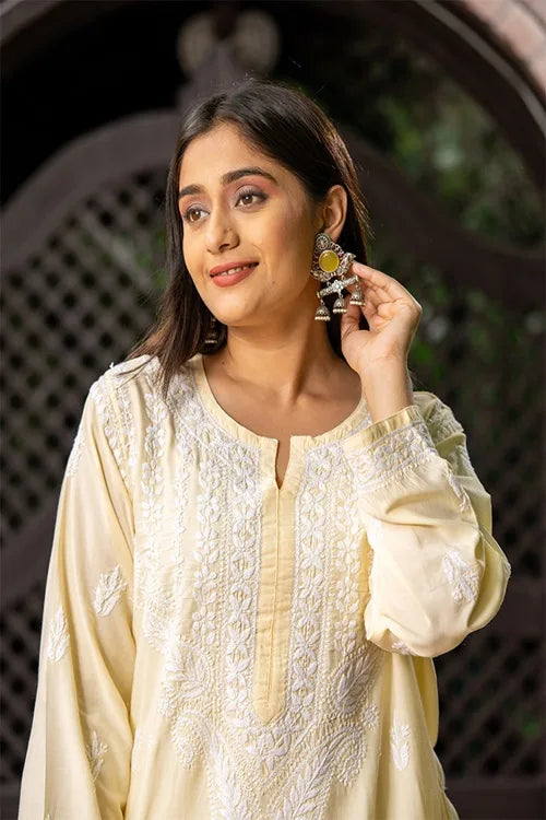Craftroots Light Yellow Chikankari Kurta