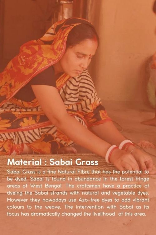 Kadam Haat Handmade Sabai Grass Shopping Bag - Orange & Indigo