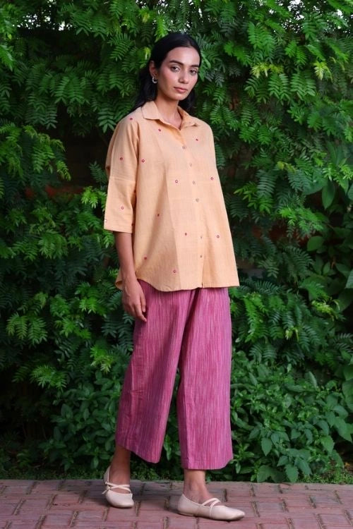 Bebaak Beige Handwoven Cotton Shirt Co-Ord: 2 Pc Set