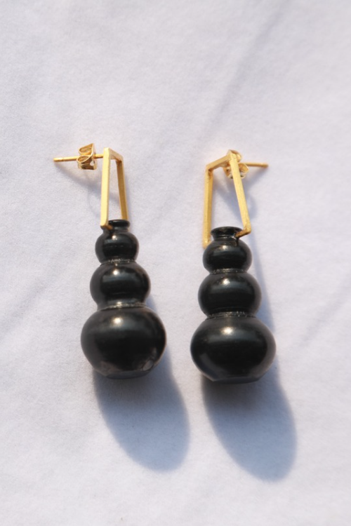 'Kabbish 'Bhavai-Panihari  Minimal Earring' Black Pottery, Terracotta'