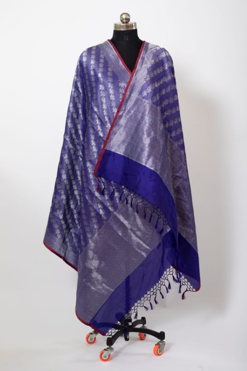 Blue Handloom Banarasi Pure Silk/Silk Brocade Dupatta