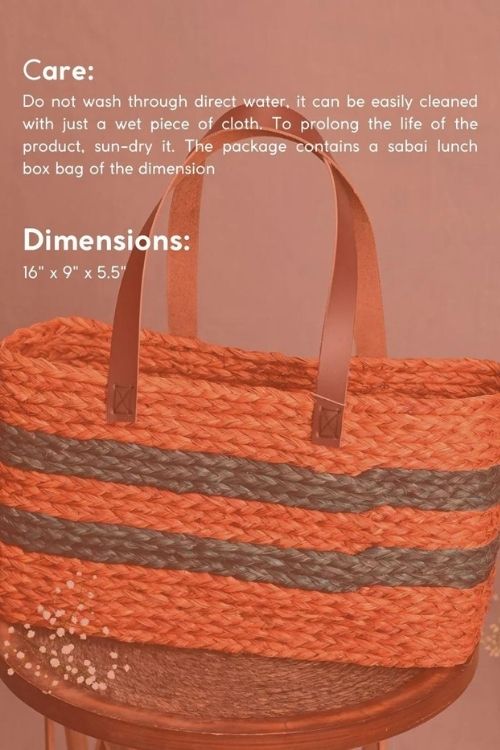 Kadam Haat Handmade Sabai Grass Shopping Bag - Orange & Indigo