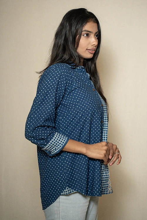 Moralfibre Indigo Print Shirt With Hand Embroidered Pannel