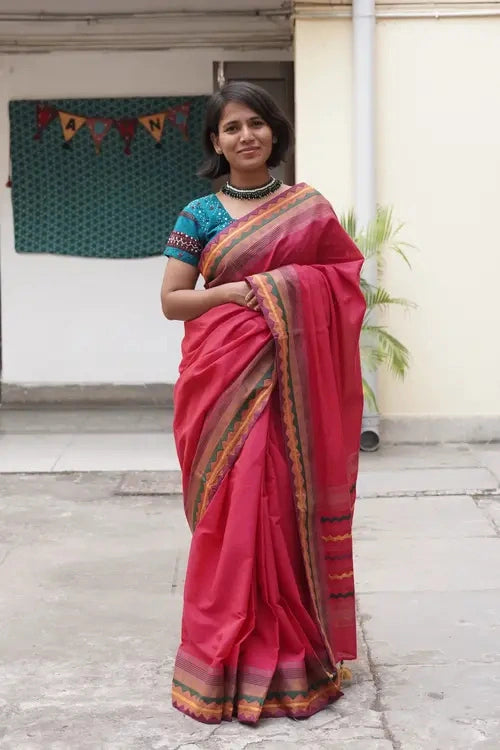 Sadhna"Pankhuri"Pink Cotton Applique Saree