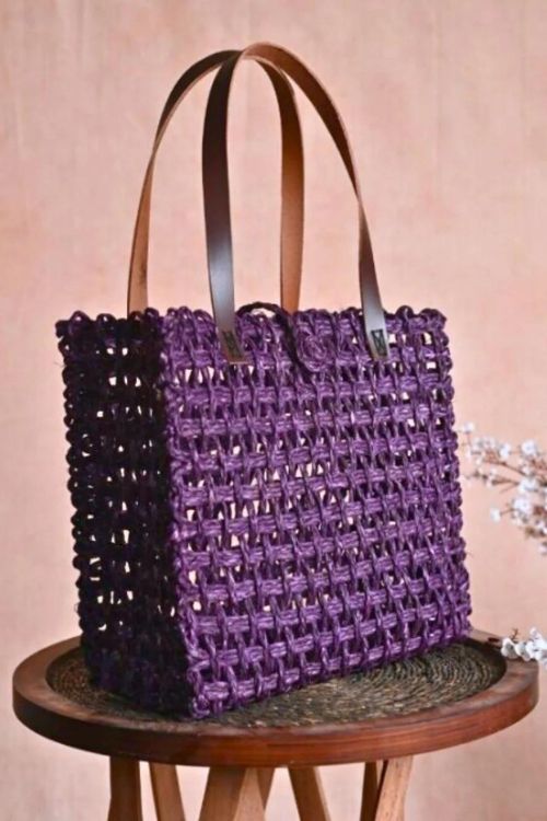 Handmade Sabai Grass Mesh Bag - Large (Lavender)