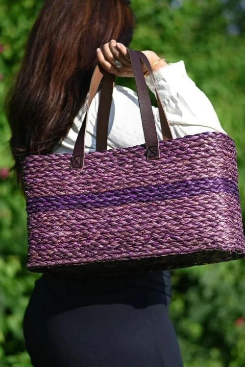 Kadam Haat Handmade Sabai Grass Shopping Bag - Lavender