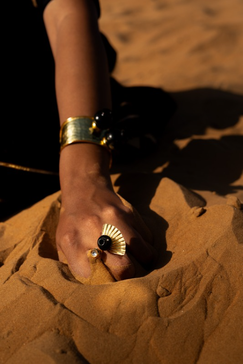 'Kabbish 'Bhavai-Kali With Kundan Ring' Black Pottery, Terracotta, Rings'