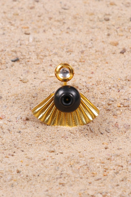 'Kabbish 'Bhavai-Kali With Kundan Ring' Black Pottery, Terracotta, Rings'