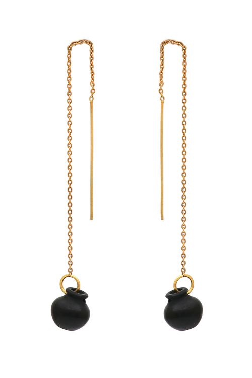 Kabbish'S Sui Dhada Earring Of Black Pottery, Terracotta And Brass